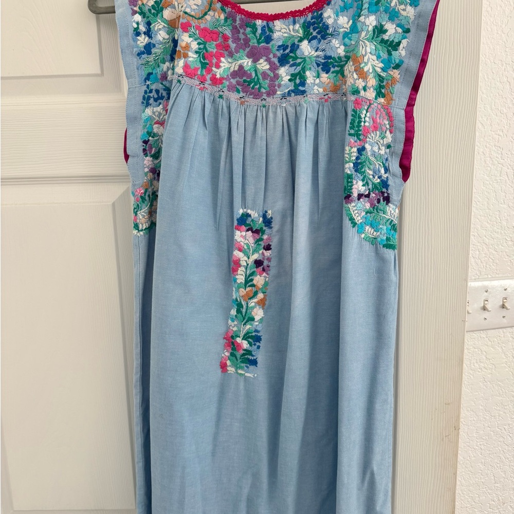 Mi Golondrina Sz L, Colorful Floral Embroidered Dress